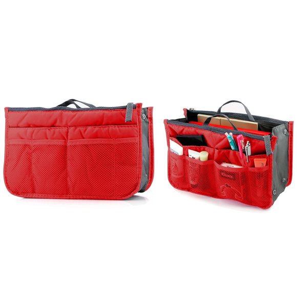 Travel Tote Handbag/Purse Insert Cosmetic Organizer (Red) - Picture 1 of 7
